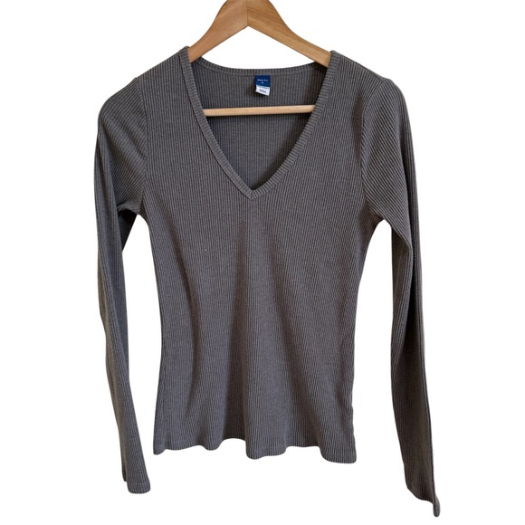 Old Navy Plush Tee Ribbed V-Neck Long Sleeve Top Casual Everyday‎ Medium - Picture 1 of 7